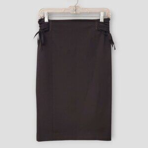 MNG Mango Slimming Black Pencil Skirt Lace Up High Waist Stretch | Size 4